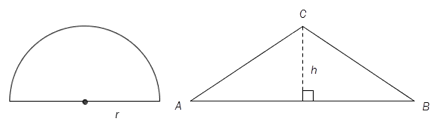 En halvsirkel med radius r og en likebeint trekant med høyde h.